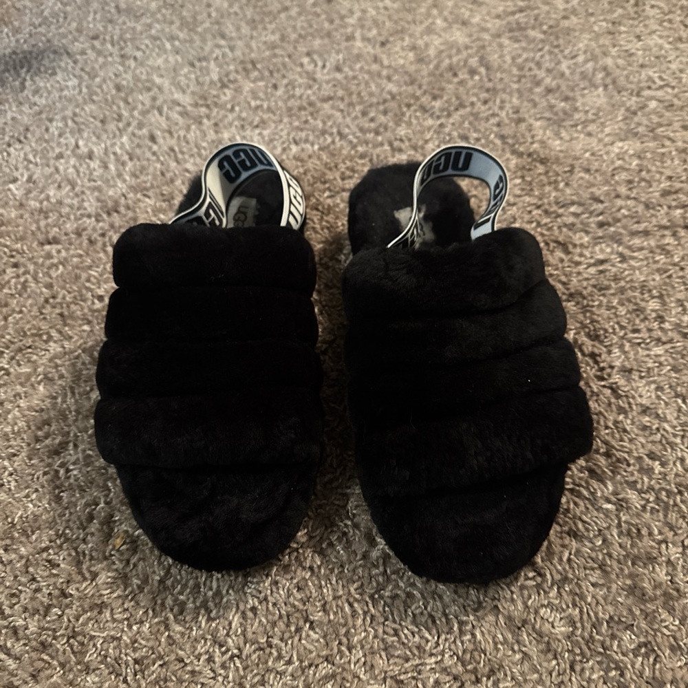UGG Black Fluffy Slippers